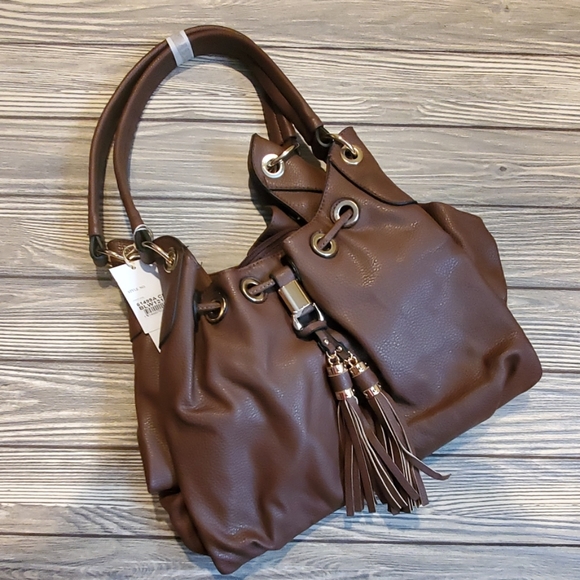 Handbags - Brown Vegan Leather Shoulder Handbag